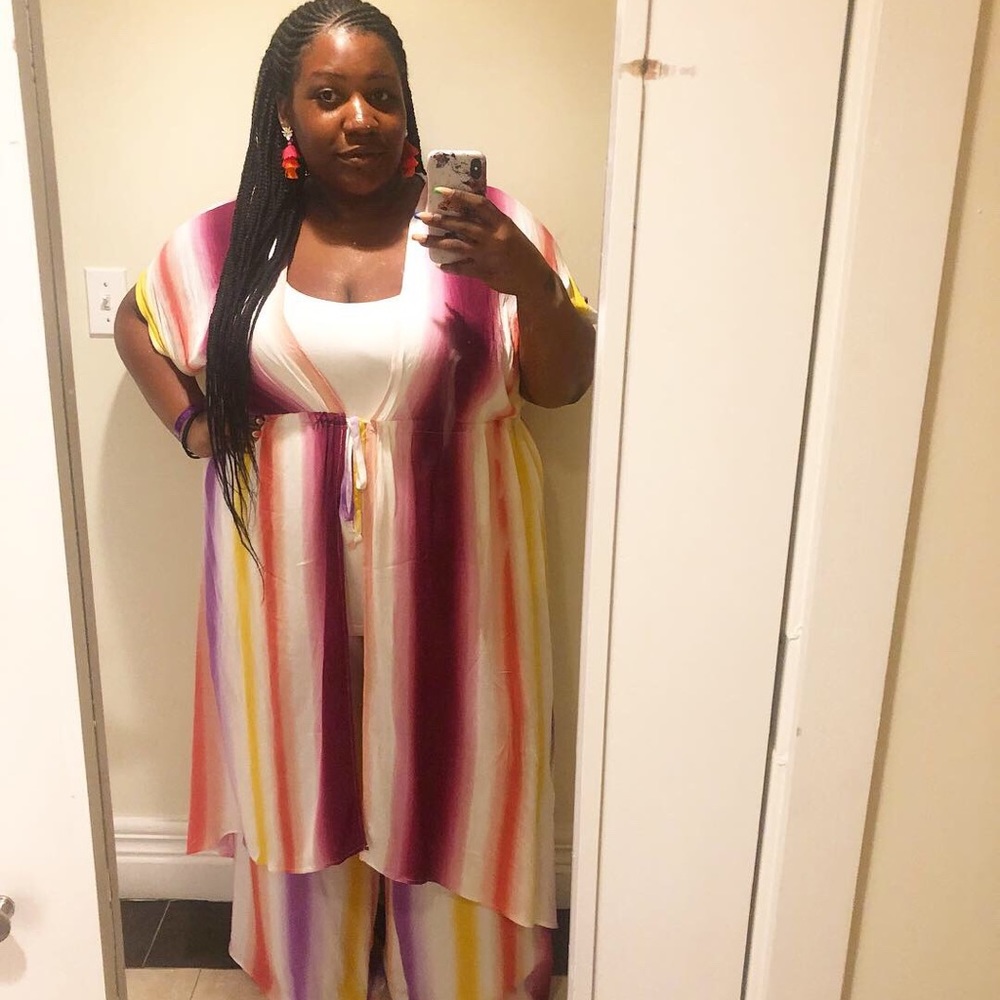 Two piece kimono and wide leg pants